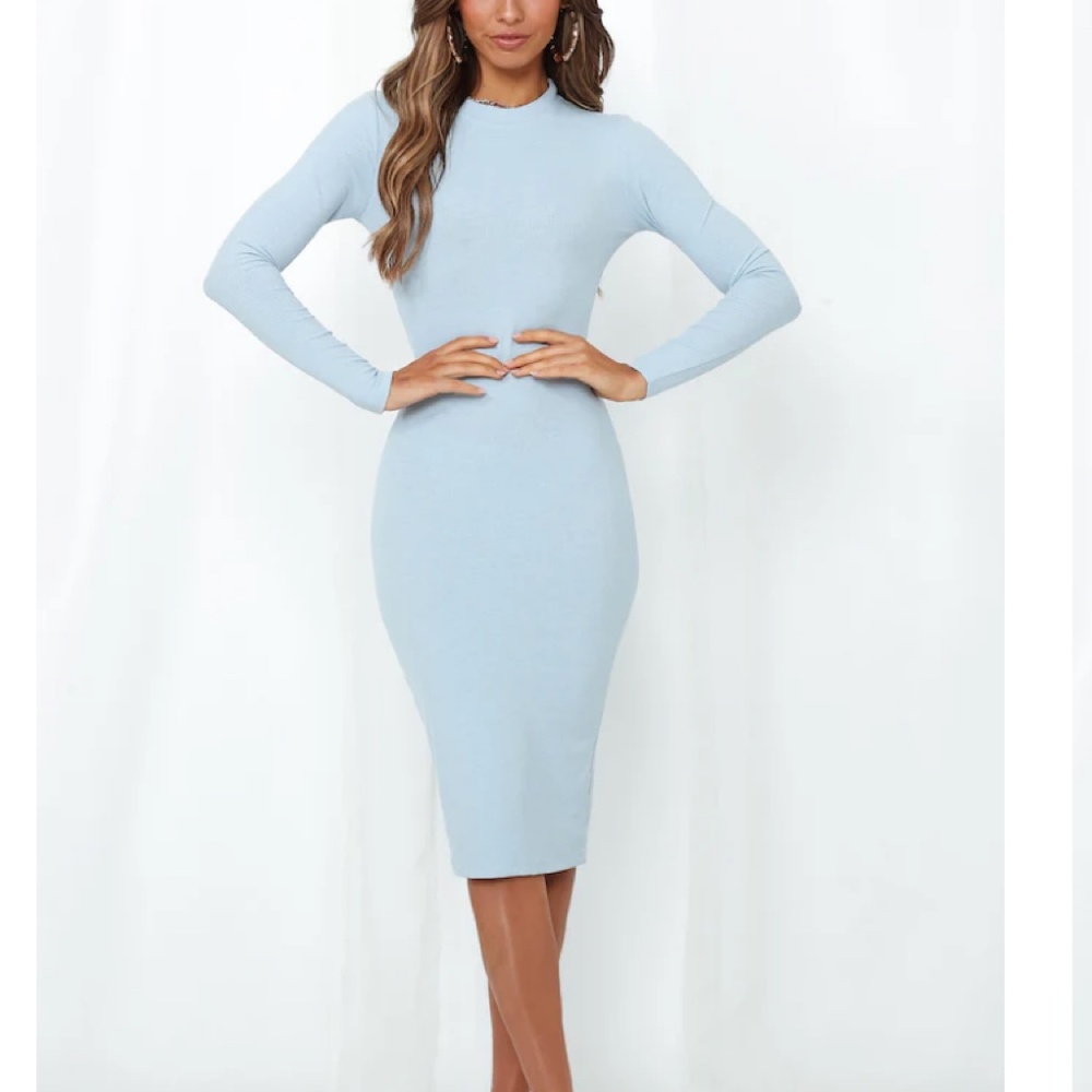 Hello Molly Over the Border Knit Long Sleeve Ribbed Bodycon Midi Dress Large NWT